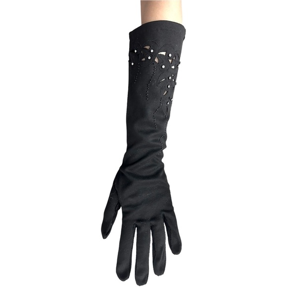 Vintage Wear Right Gloves Black Rhinestone & Cut Outs Size 6.5 - Picture 3 of 10